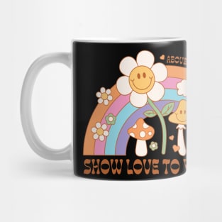 " Show Love To Yourself " groovy retro hippie design with self love design Mug